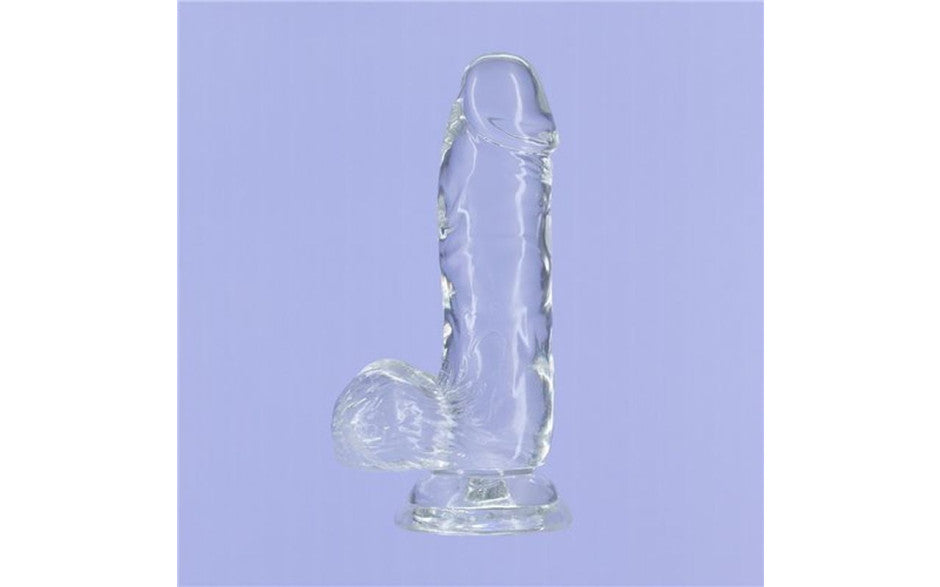 Crystal Dildo w Balls 6in Clear - Just for you desires