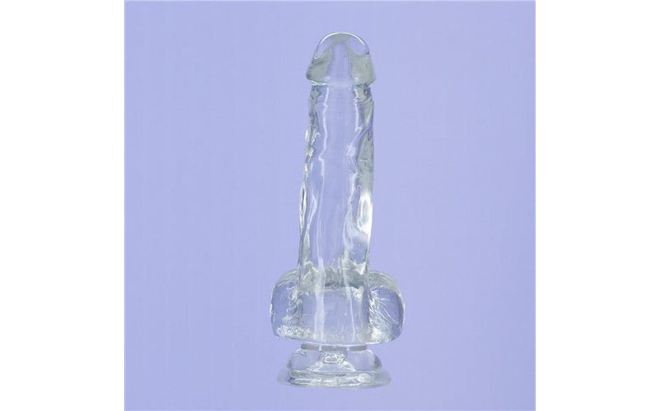 Crystal Dildo w Balls 8in Clear - Just for you desires