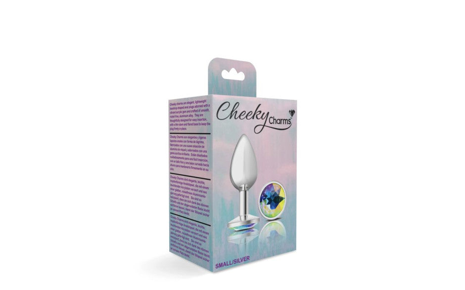 Cheeky Charms Silver Round Butt Plug w Clear Iridescent Jewel Small - Just for you desires