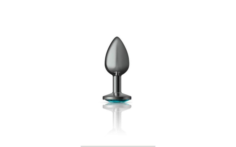 Cheeky Charms Gunmetal Round Butt Plug w Teal Jewel Small - Just for you desires