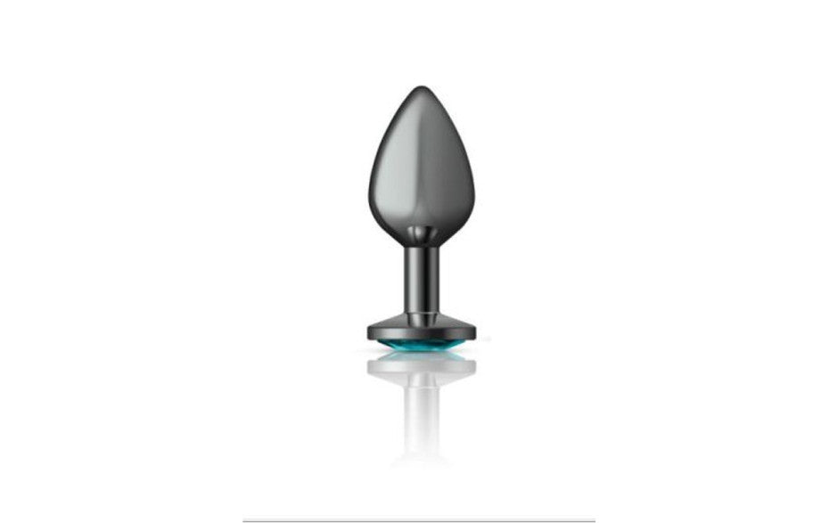 Cheeky Charms Gunmetal Round Butt Plug w Teal Jewel Medium - Just for you desires