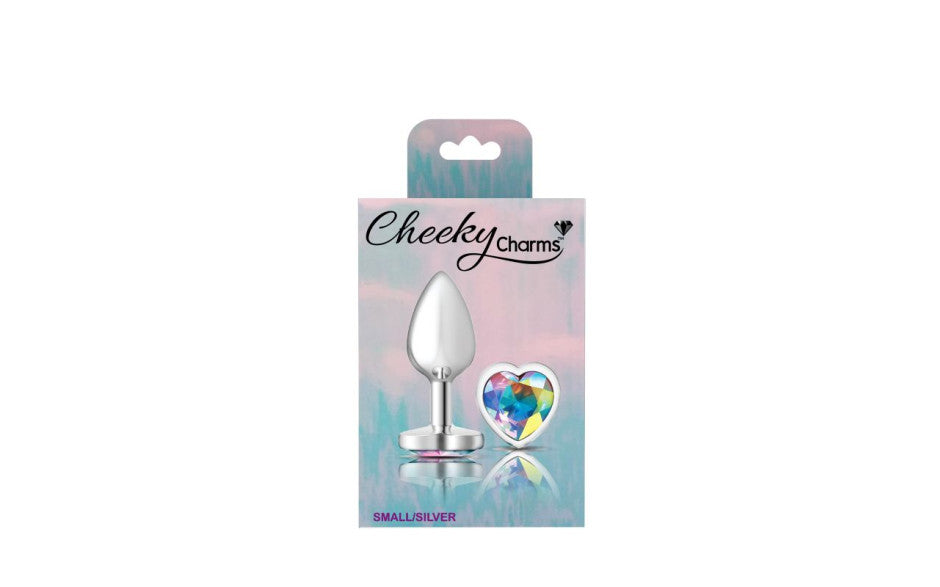 Cheeky Charms Silver Metal  Butt Plug w Heart Clear Jewel Small - Just for you desires