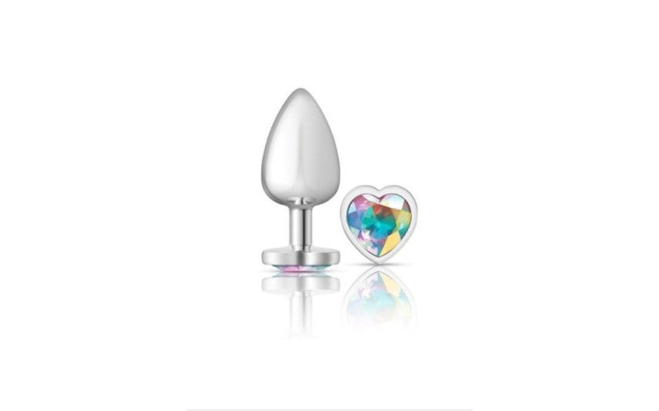 Cheeky Charms Silver Metal  Butt Plug w Heart Clear Jewel Large - Just for you desires