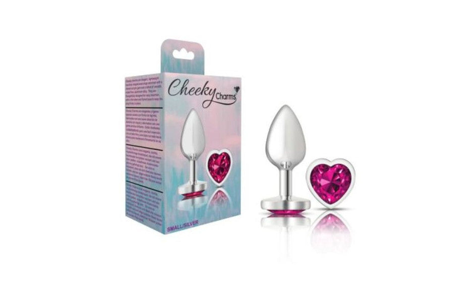 Cheeky Charms Silver Metal  Butt Plug w Heart Pink Jewel Small - Just for you desires