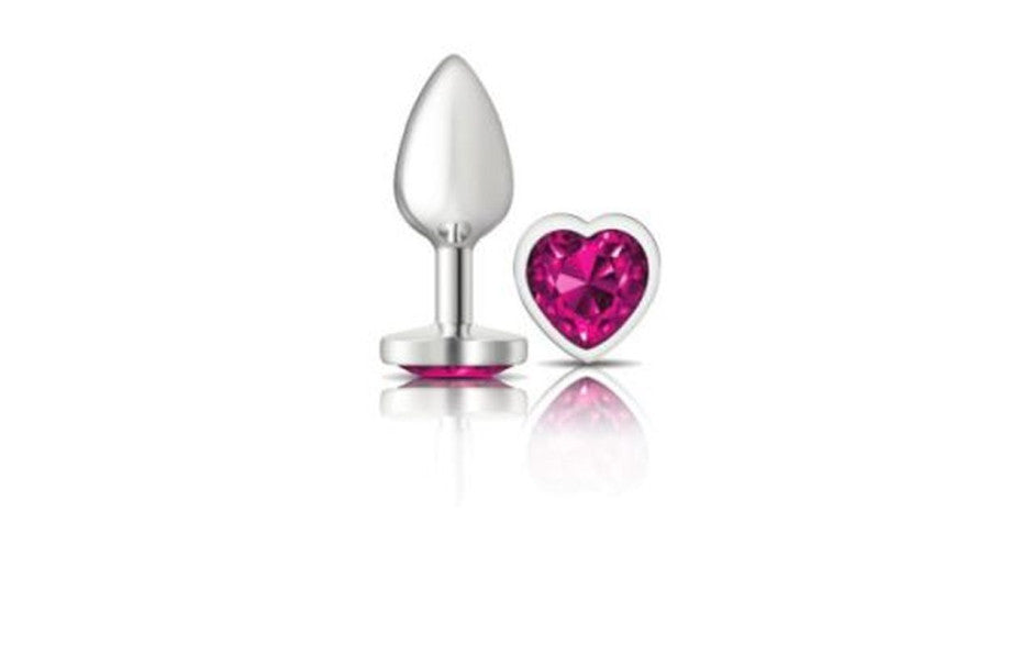 Cheeky Charms Silver Metal  Butt Plug w Heart Pink Jewel Small - Just for you desires