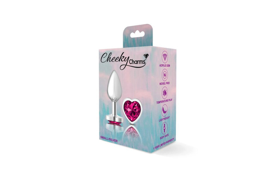 Cheeky Charms Silver Metal  Butt Plug w Heart Pink Jewel Small - Just for you desires