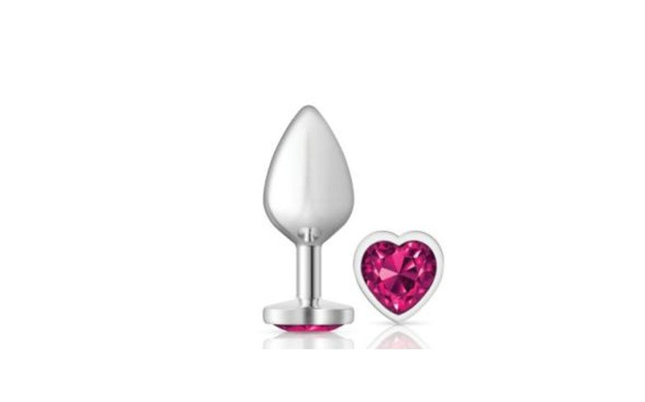 Cheeky Charms Silver Metal  Butt Plug w Heart Pink Jewel Medium - Just for you desires