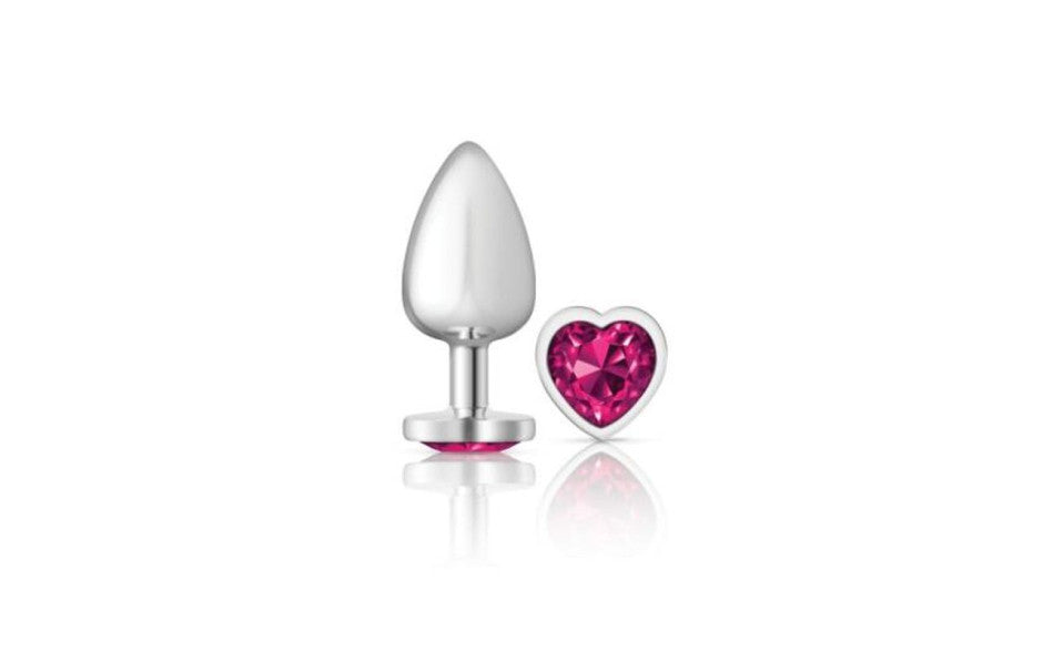 Cheeky Charms Silver Metal  Butt Plug w Heart Pink Jewel Large - Just for you desires