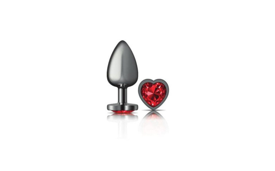 Cheeky Charms Gunmetal  Butt Plug w Heart Red Jewel Medium - Just for you desires