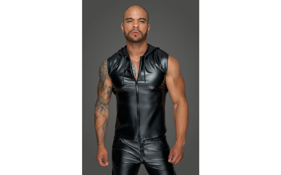 Powerwetlook Sleeveless Hooded Shirt w 2 Way Zipper - Just for you desires