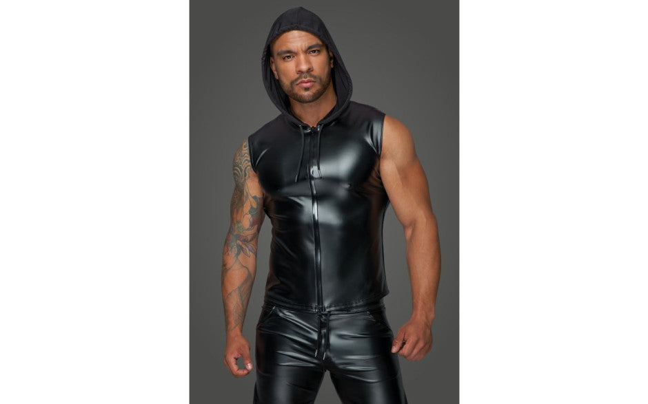 Powerwetlook Sleeveless Hooded Shirt w 2 Way Zipper - Just for you desires