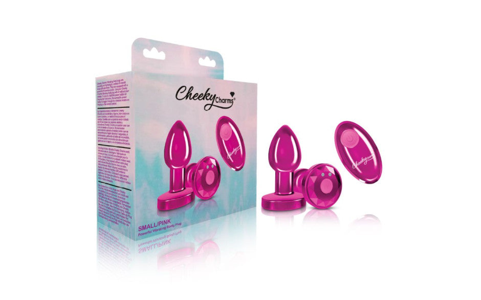 Cheeky Charms Pink Rechargeable Vibrating Metal Butt Plug w Remote Small - Just for you desires