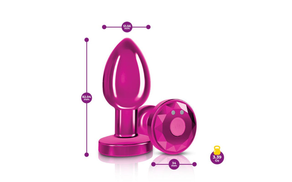 Cheeky Charms Pink Rechargeable Vibrating Metal Butt Plug w Remote Medium - Just for you desires