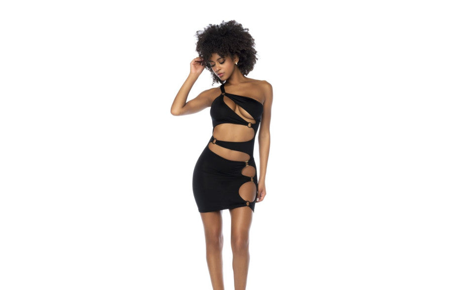 Asymmetrical Cut Out Dress w Ring Details Black - Just for you desires