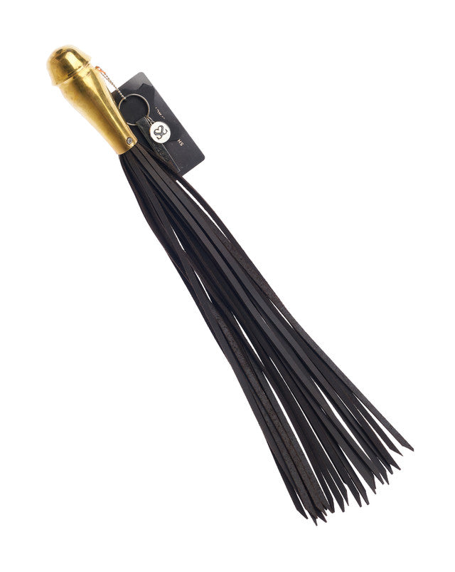 244984 - Bound X Leather Flogger With Bronze Grip Metal Handle - Just for you desires