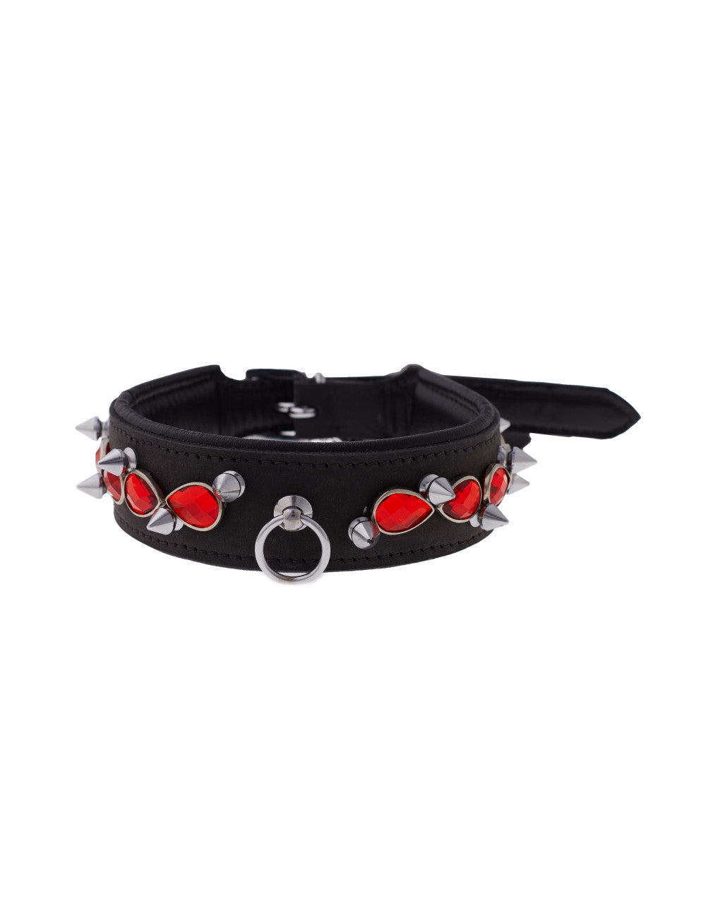 245247 - Bound X Spiked Collar With Red Gems - Just for you desires