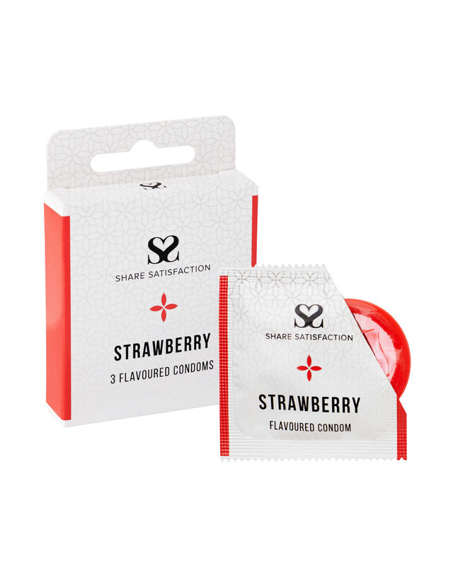 269826 - Share Satisfaction Strawberry Flavoured Condom 3 Pack - Just for you desires
