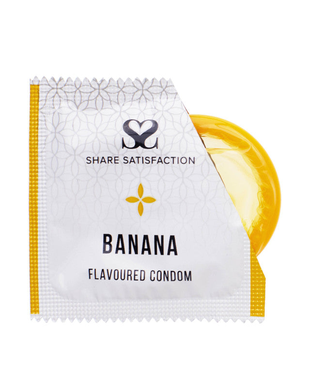 270269 - Share Satisfaction Banana Flavoured Condoms 100 Bulk Pack - Just for you desires
