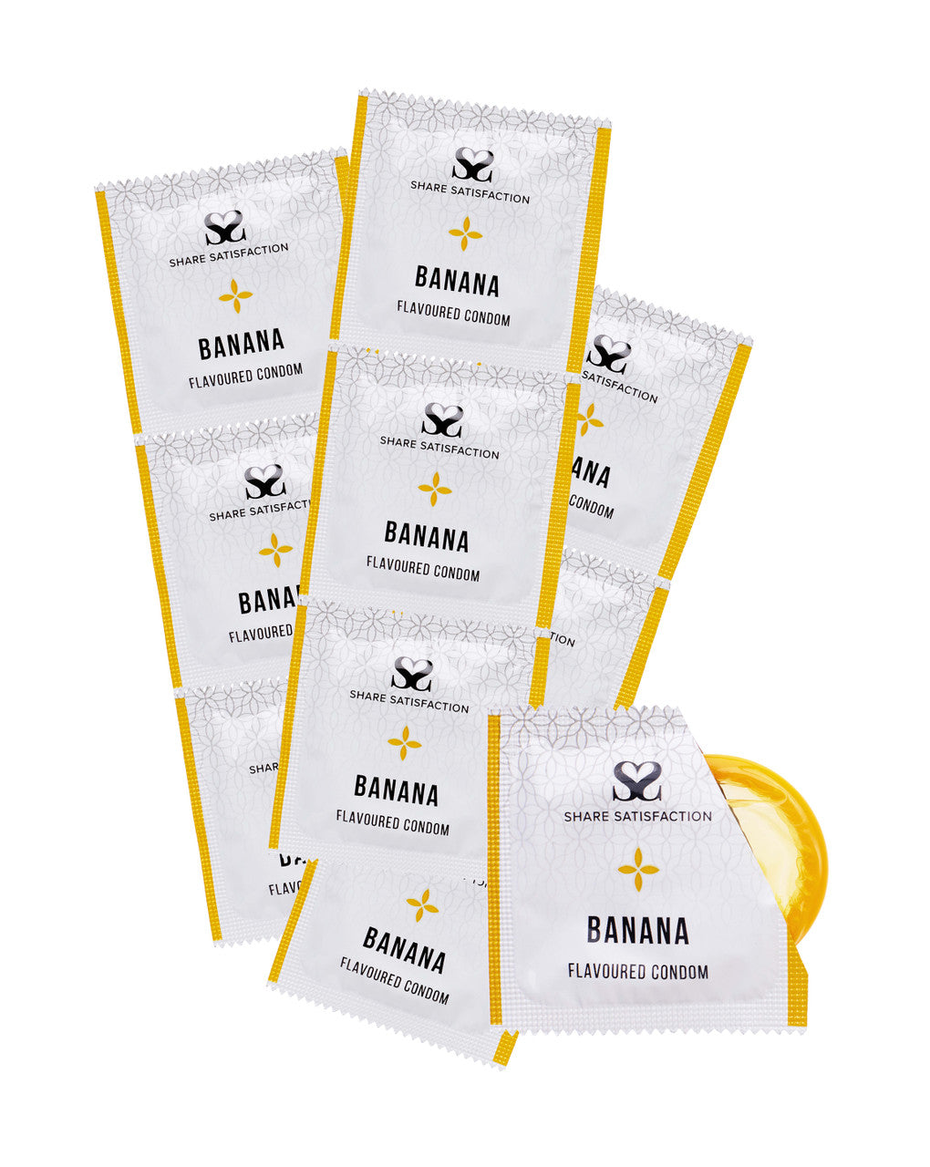 270269 - Share Satisfaction Banana Flavoured Condoms 100 Bulk Pack - Just for you desires