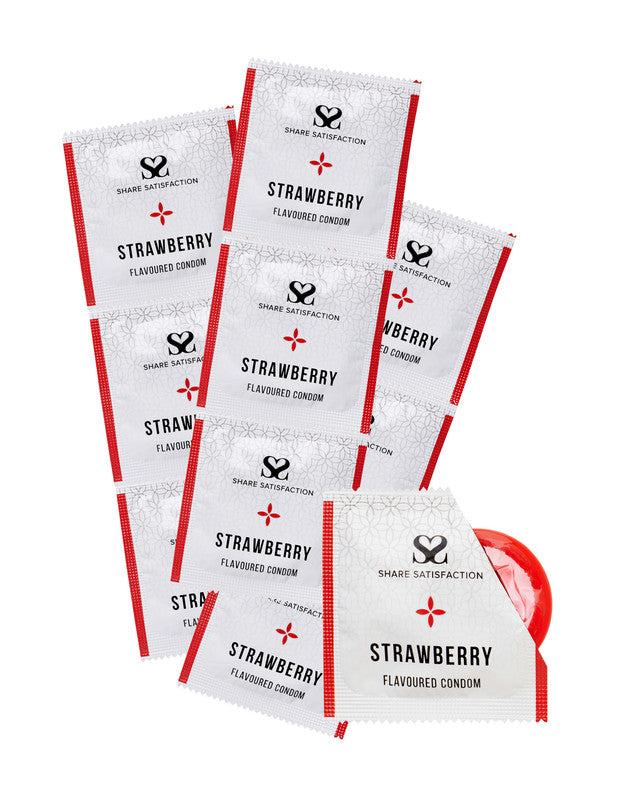 270273 - Share Satisfaction Strawberry Flavoured Condoms 100 Bulk Pack - Just for you desires