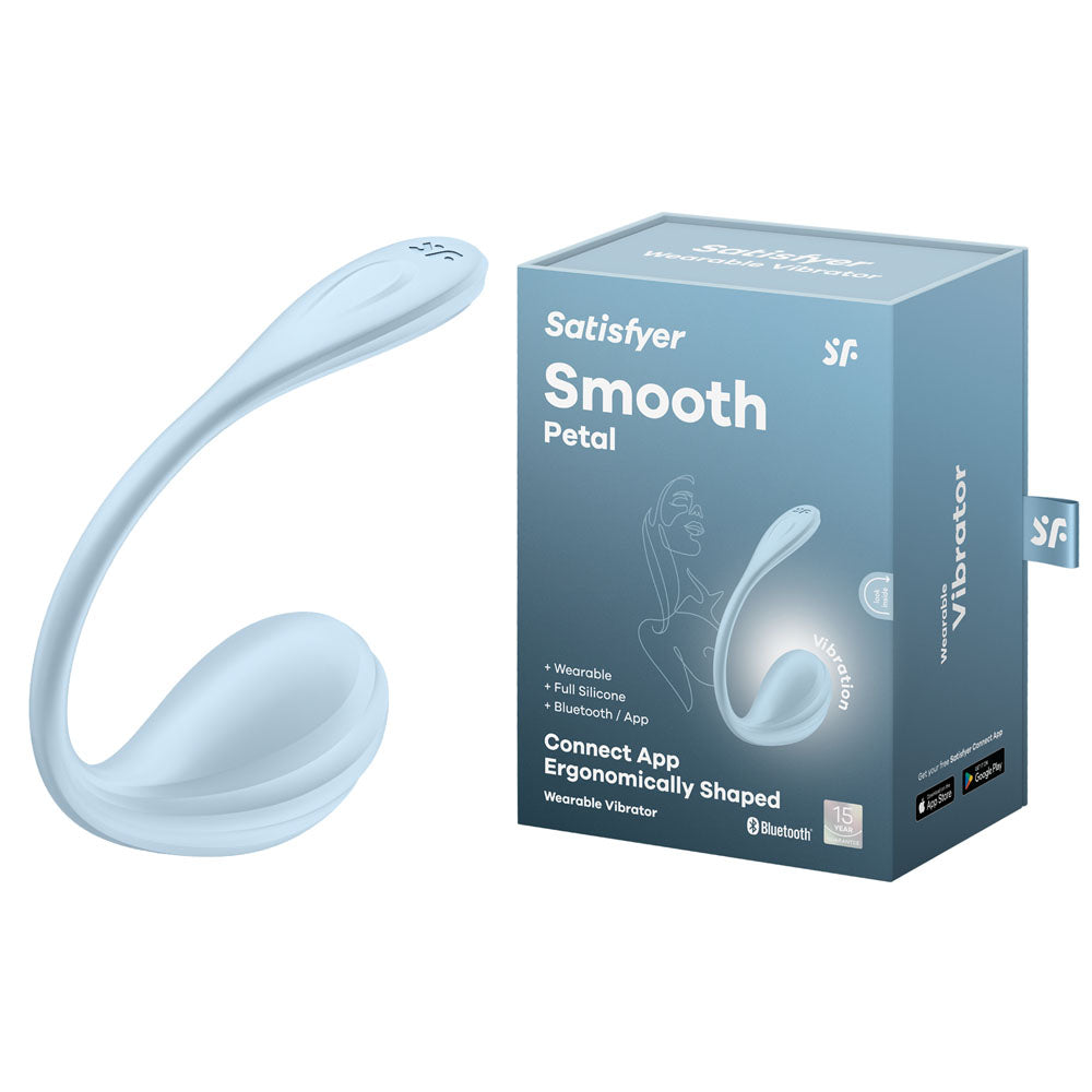 Satisfyer Smooth Petal - Light Blue - Light Blue USB Rechargeable Wearable Stimulator with App Control - Just for you desires