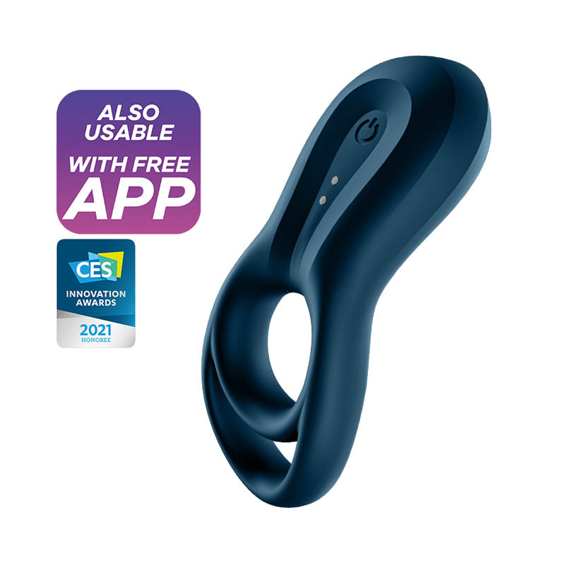 Satisfyer Epic Duo - Navy Blue USB Rechargeable Cock & Balls Ring with App Control - Just for you desires
