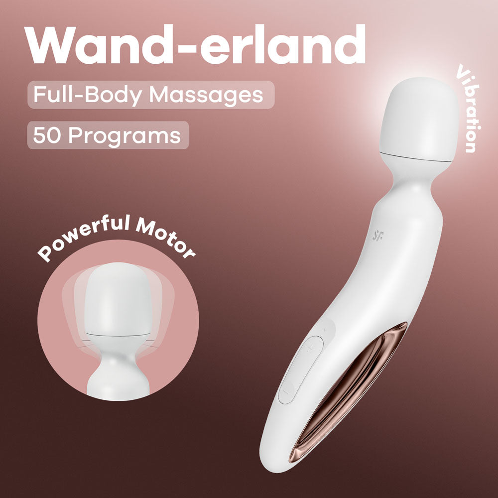 Satisfyer Wand-erland - White - White/Rose Gold USB Rechargeable Massage Wand - Just for you desires