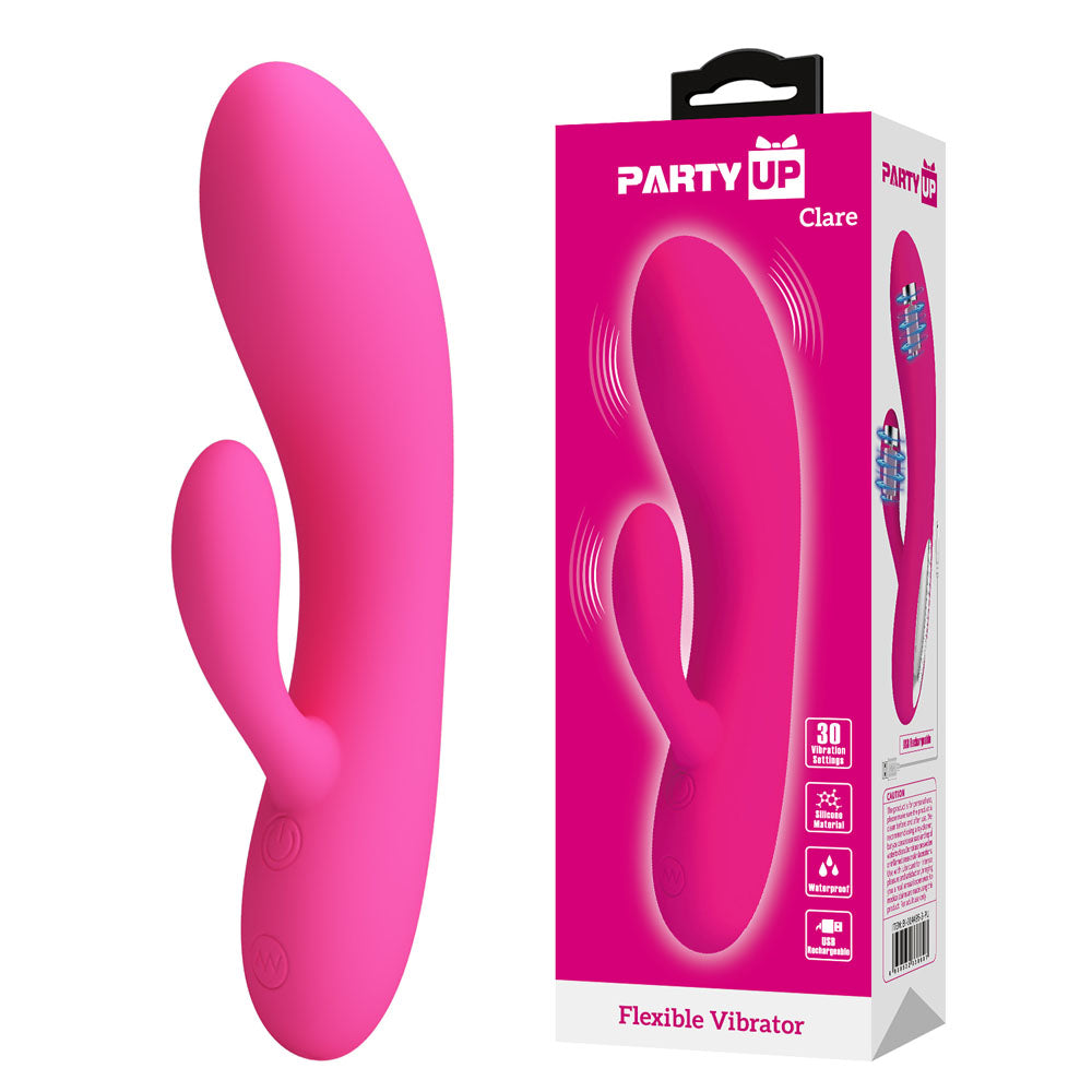 Party Up CLARE Flexible Vibe - Pink - Pink 16.9 cm USB Rechargeable Rabbit Vibrator - Just for you desires