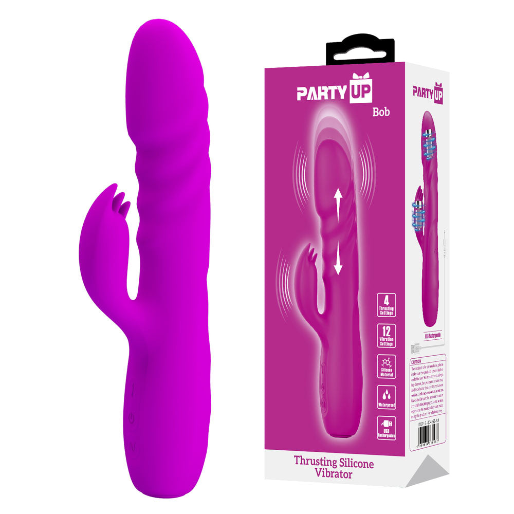 Party Up BOB Thrusting Vibe - Purple - Purple 25 cm USB Rechargeable Thrusting Rabbit Vibrator - Just for you desires