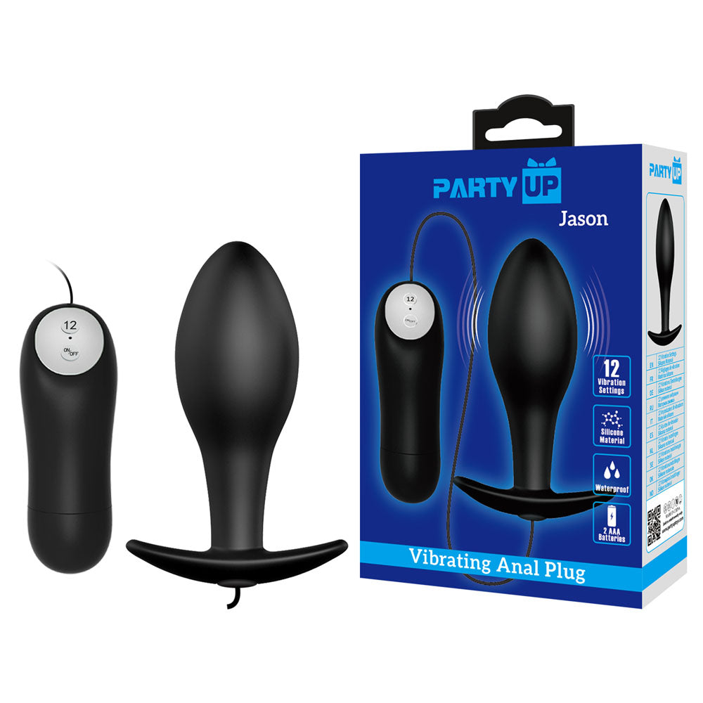Party Up JASON Vibrating Anal Plug - Black 8.5 cm Vibrating Butt Plug with Remote - Just for you desires