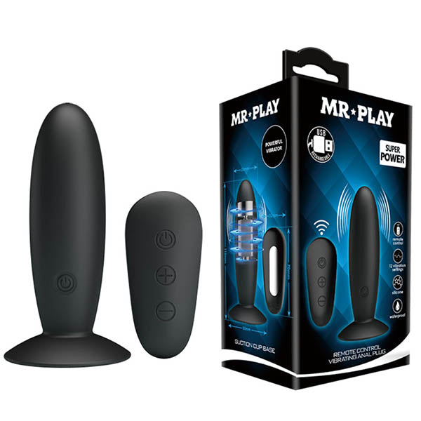 MR PLAY Remote Control Vibrating Anal Plug - Black USB Rechargeable Vibrating Butt Plug with Wireless Remote - Just for you desires