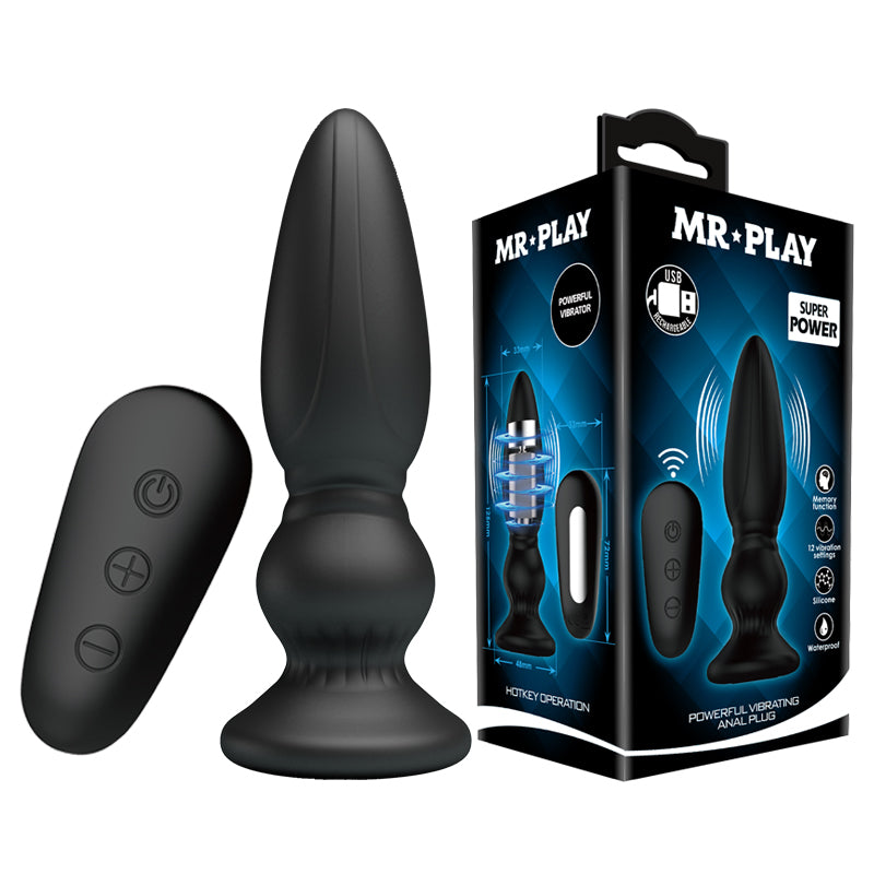 MR PLAY Powerful Vibrating Anal Plug - Black 12.5 cm USB Rechargeable Vibrating Anal Plug with Remote - Just for you desires