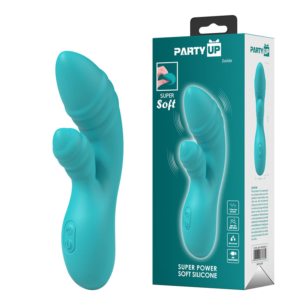 Party Up DALIDA - Teal - Teal 16.2 cm USB Rechargeable Rabbit Vibrator - Just for you desires