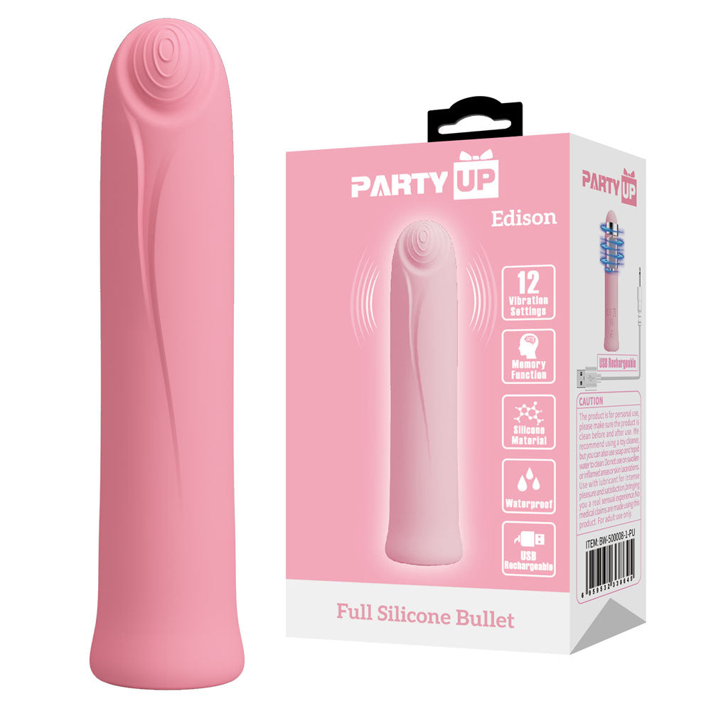 Party Up EDISON Bullet - Pink - Pink 10.3 cm USB Rechargeable Bullet - Just for you desires