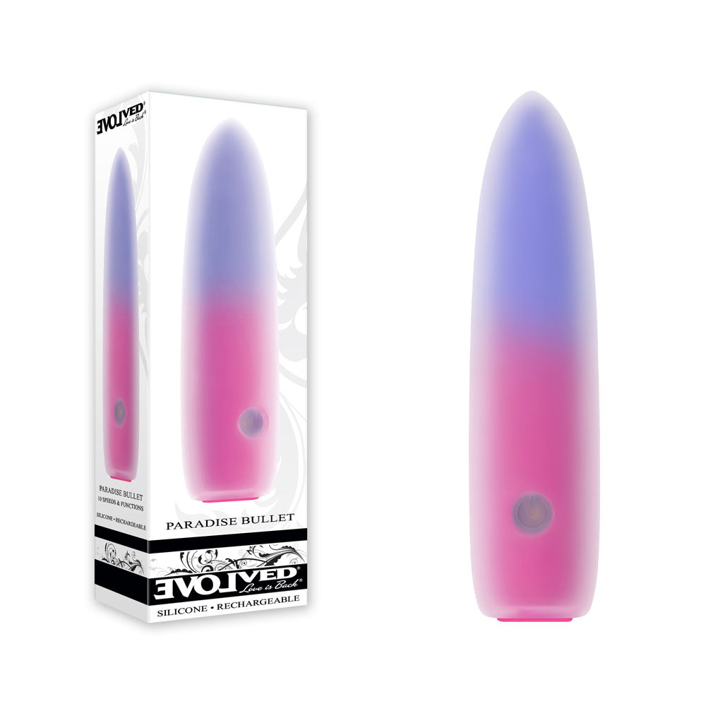 Evolved PARADISE BULLET - Pink/Purple 10.2 cm USB Rechargeable Bullet - Just for you desires