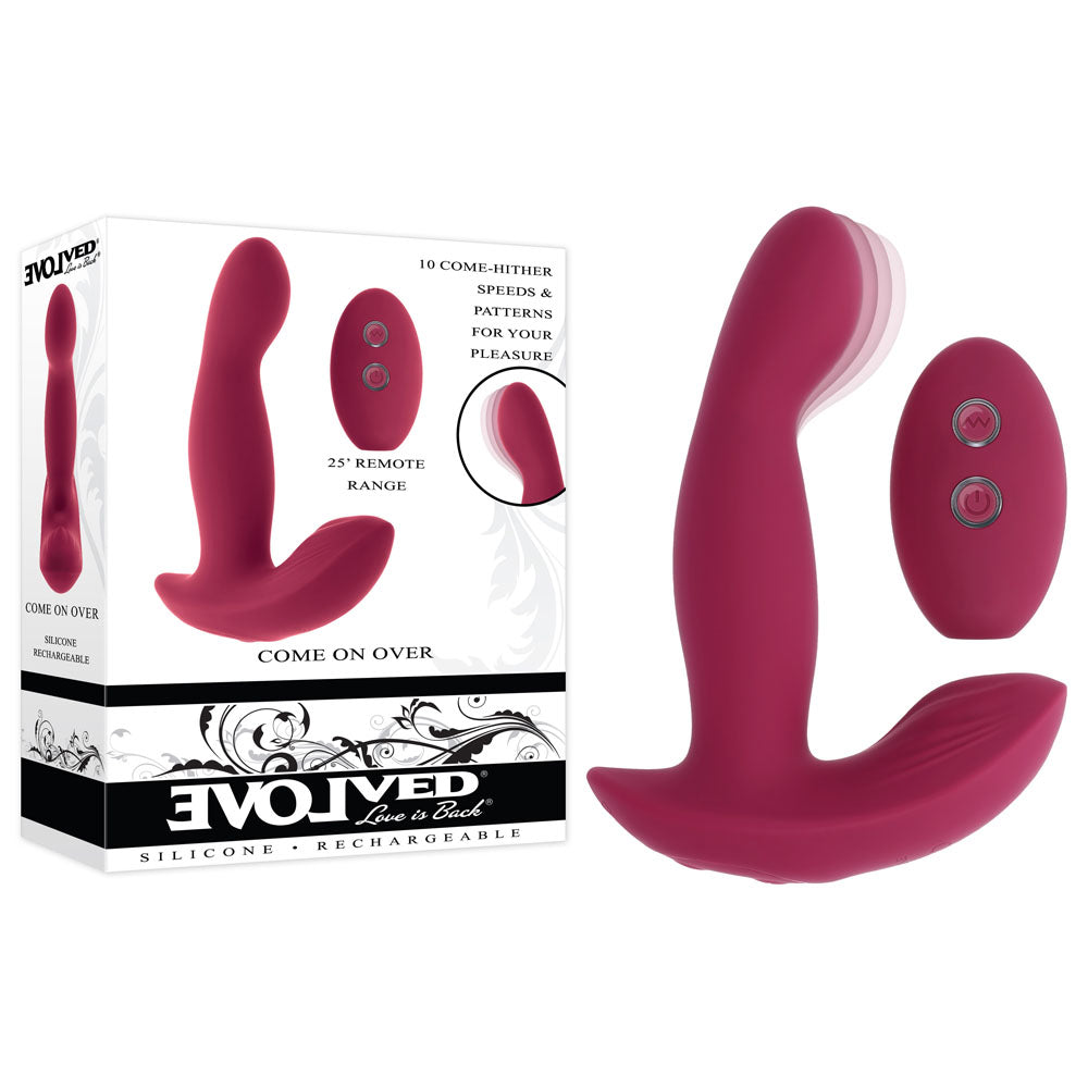 Evolved COME ON OVER - Burgundy Red 15.9 cm USB Rechargeable Vibrator with Wireless Remote - Just for you desires