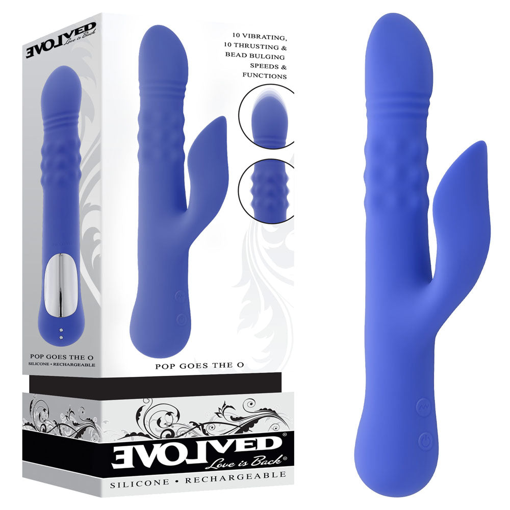 Evolved POP GOES THE O - Purple 24.7 cm USB Rechargeable Thrusting & Bulging Rabbit Vibrator - Just for you desires