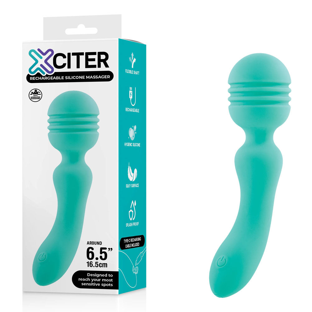 Xciter - Teal - Teal 16.5 cm USB Rechargeable Massage Wand - Just for you desires