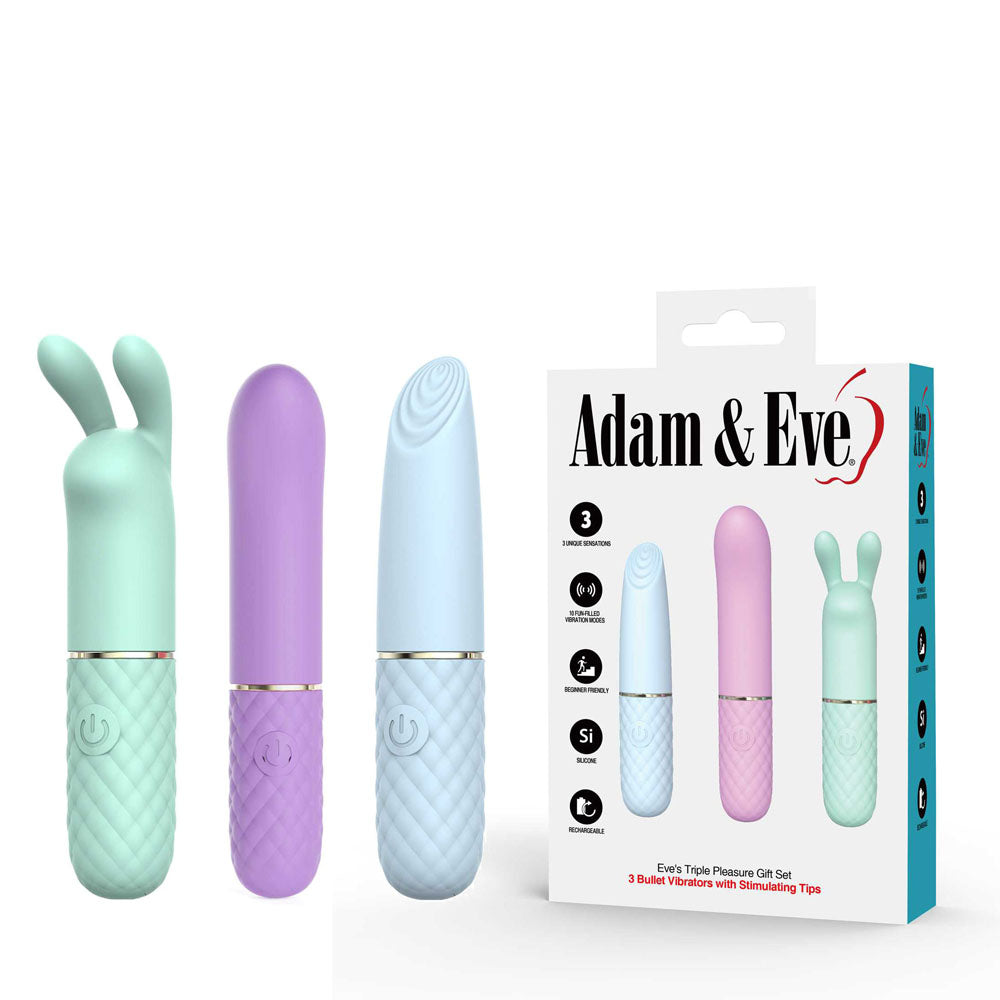 Adam & Eve TRIPLE PLEASURES - Coloured USB Rechargeable Vibrators - Set of 3 - Just for you desires