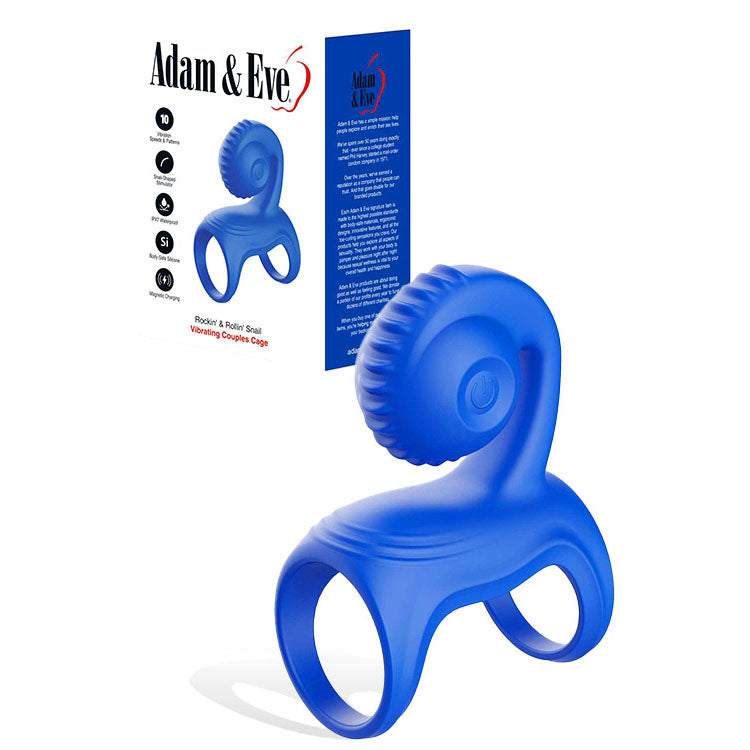 Adam & Eve ROCKIN & ROLLIN SNAIL - Blue USB Rechargeable Vibrating Couples Cage