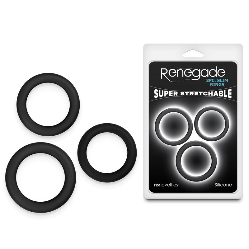 Renegade 3pc Slim Rings - Black - Black Cock Rings - Set of 3 Sizes - Just for you desires
