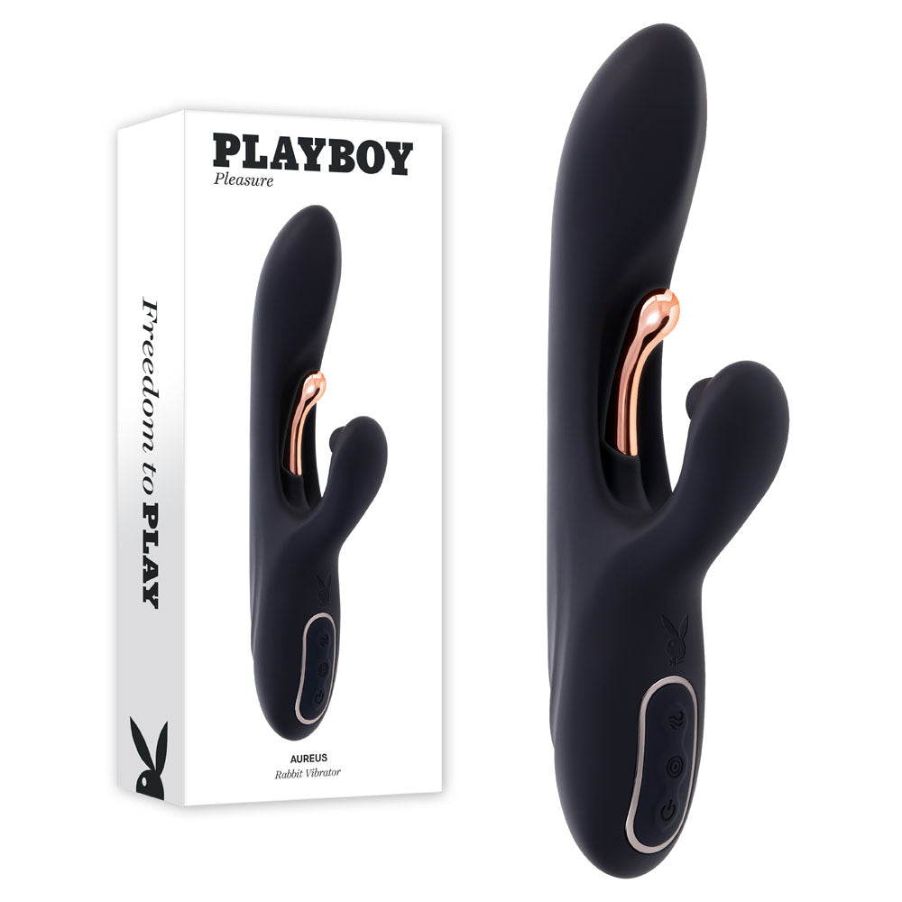 Playboy Pleasure AUREUS - Black 22.7 cm USB Rechargeable Rabbit Vibrator with Internal Flicker - Just for you desires