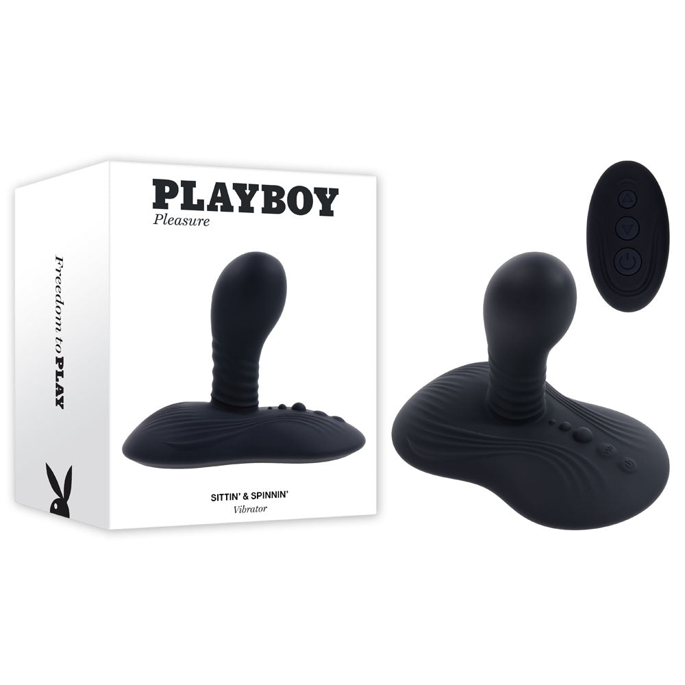 Playboy Pleasure SITTIN & SPINNIN - Black USB Rechargeable Spinning Vibrator & Grinder Pad with Remote - Just for you desires