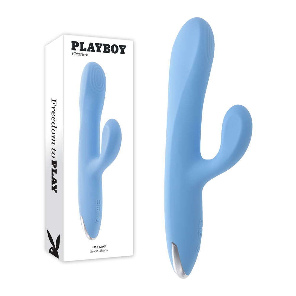 Playboy Pleasure UP AND AWAY - Blue 26.7 cm USB Rechargeable Rabbit Vibrator - Just for you desires