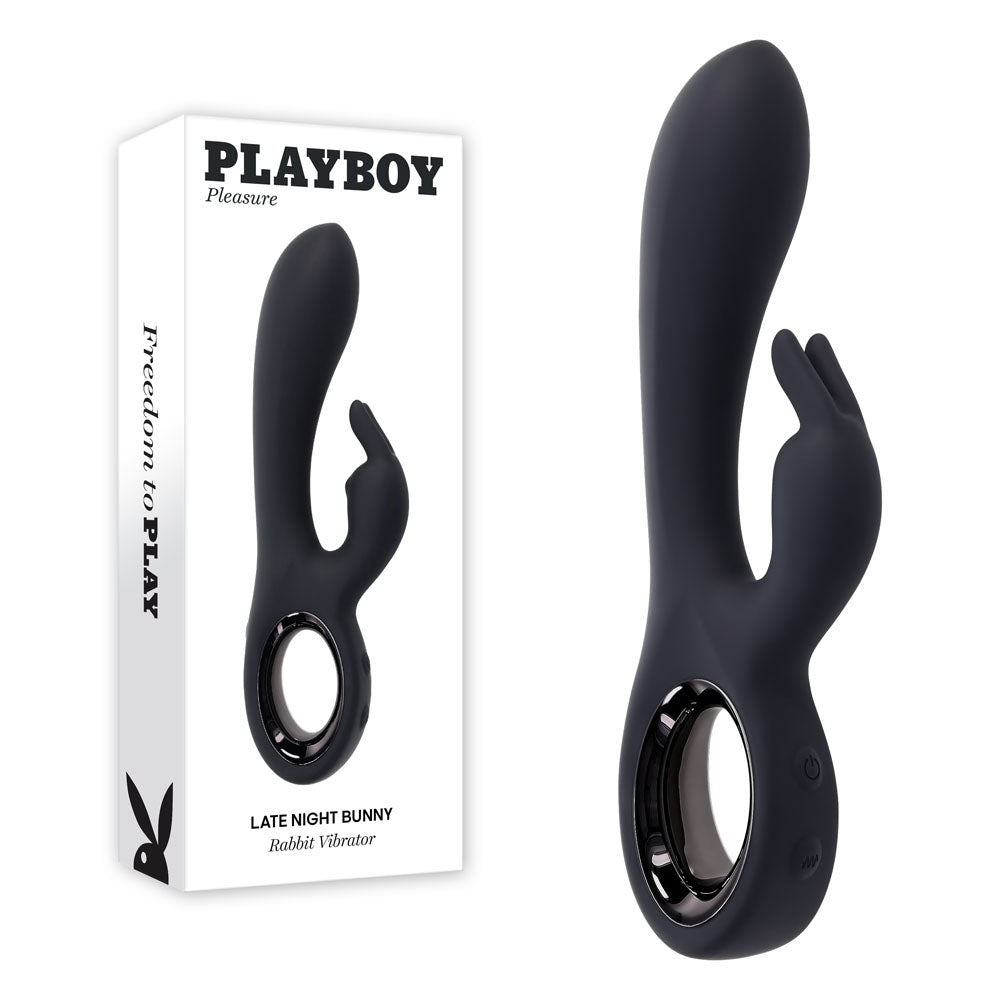 Playboy Pleasure LATE NIGHT BUNNY - Black 20 cm USB Rechargeable Rabbit Vibrator - Just for you desires