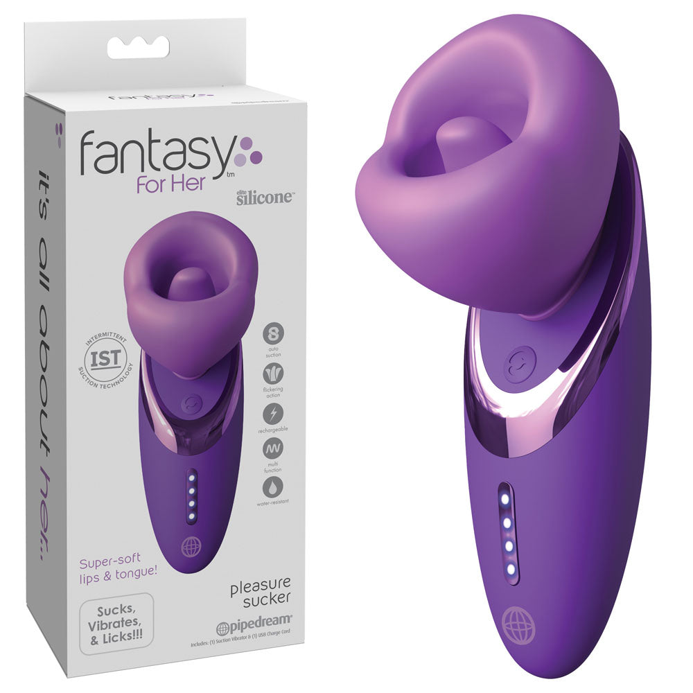 Fantasy For Her Pleasure Sucker - Purple USB Rechargeable Sucking, Licking & Vibrating Stimulator - Just for you desires