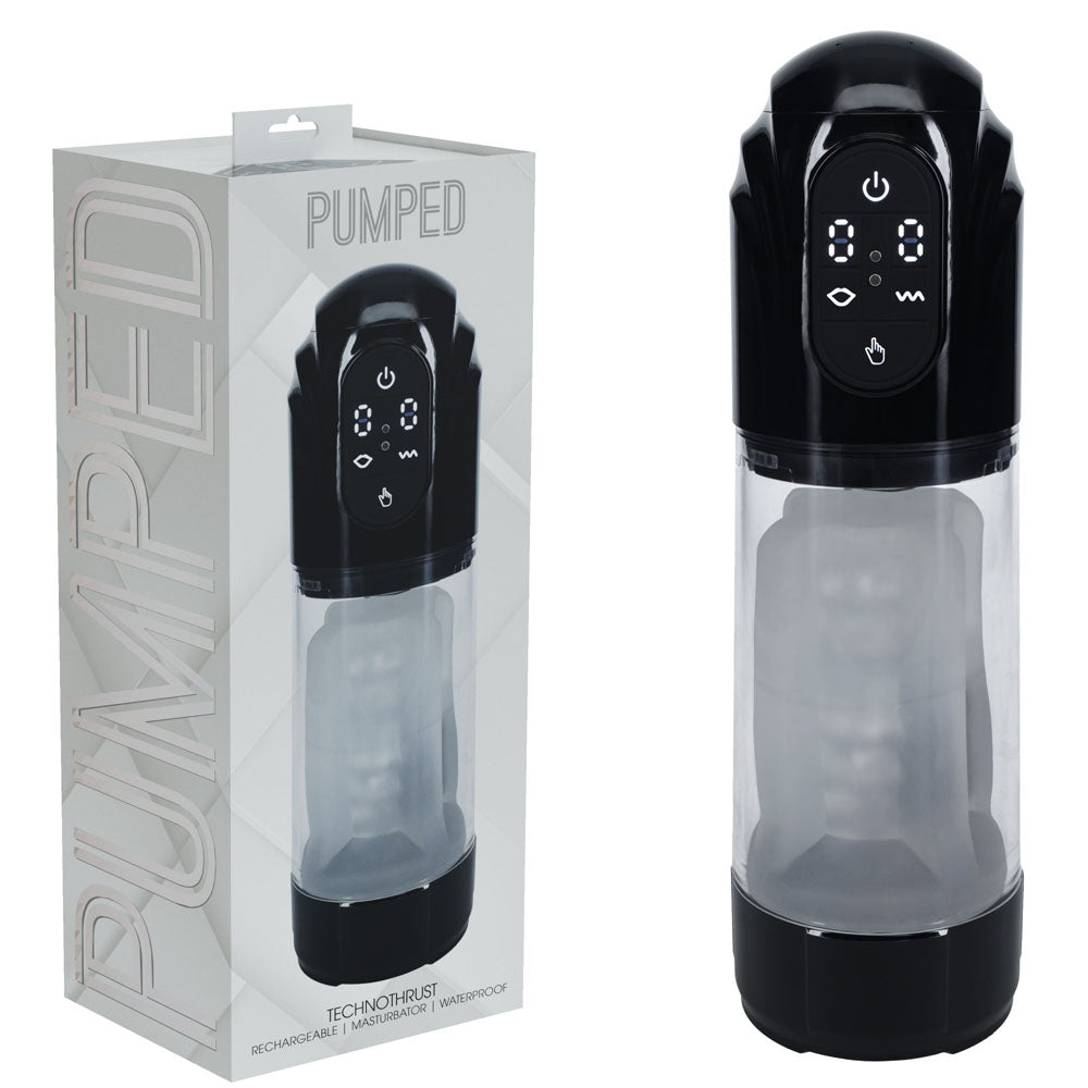 PUMPED TechnoThrust Auto Masturbator - Black/Clear USB Rechargeable Auto Maturbator - Just for you desires