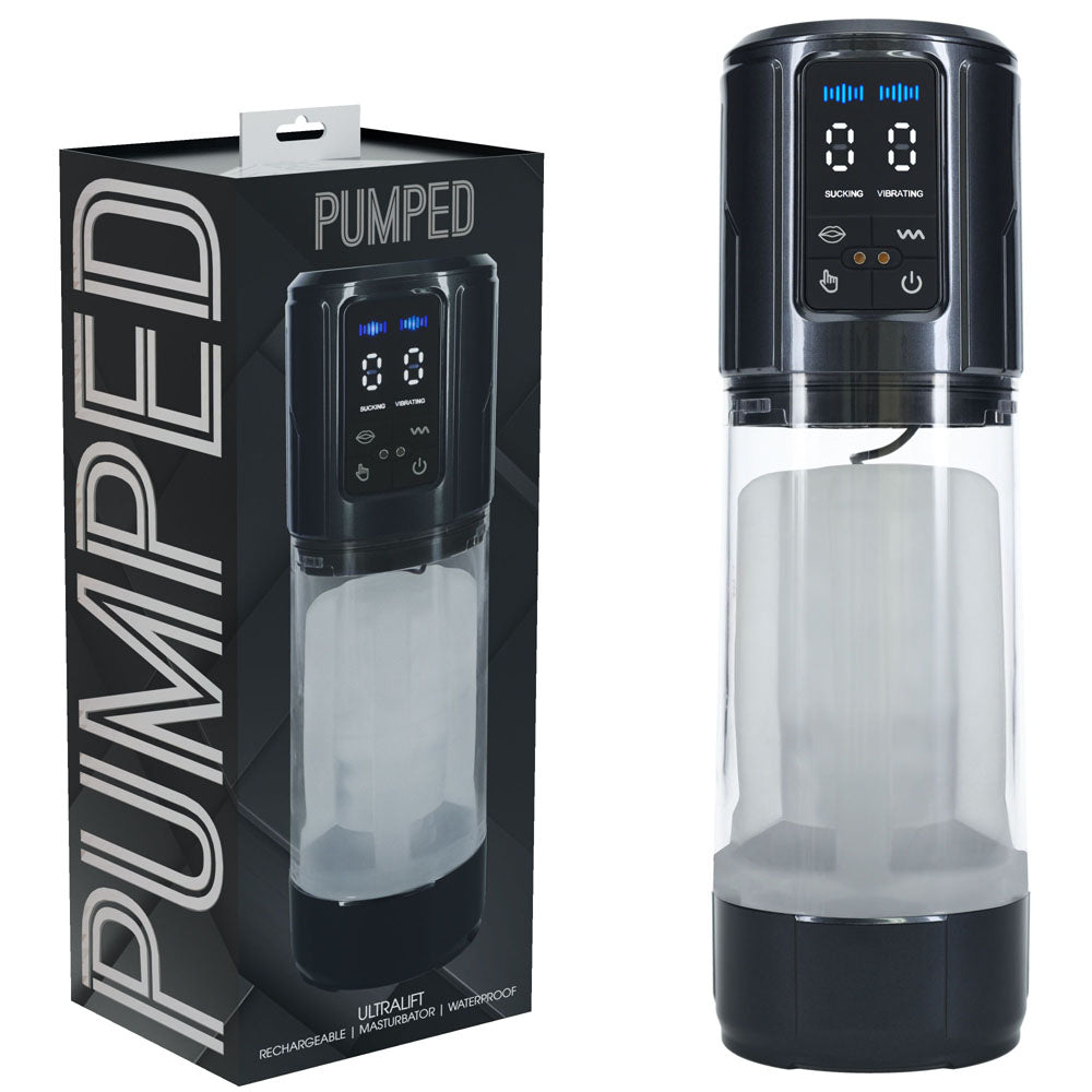 PUMPED UltraLift Automatic Masturbator - Gunmetal Grey/Clear USB Rechargeable Auto Masturbator - Just for you desires