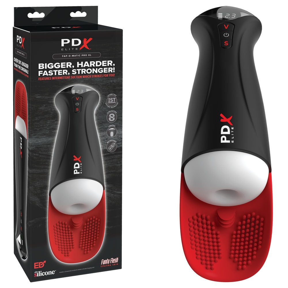 PDX Elite Fap-O-Matic Pro XL - White/Red - White USB Rechargeable Auto Stroker - Just for you desires