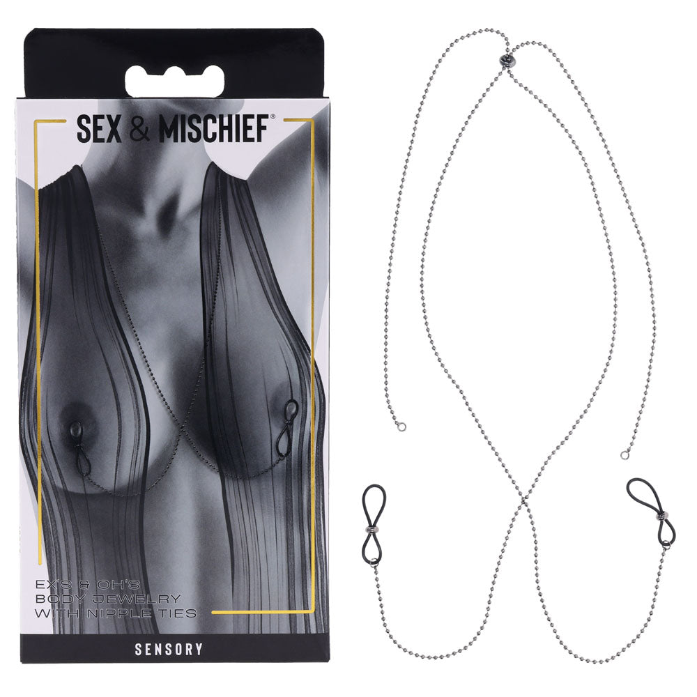 S&M Exs & Ohs Body Jewelry with Nipple Ties - Metal Chain with Nipple Ties - Just for you desires